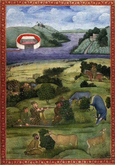 Prinssi ja seuralaiset metsästämässä blackbuckia, n. 1670-80 tekijältä Mughal School