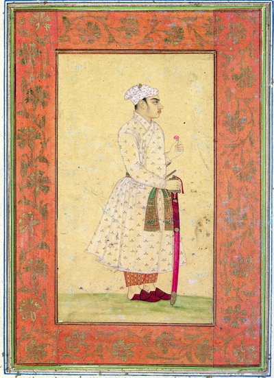 Nuori Mughal-hovin aatelismies, Large Clive Albumista (sävytetty piirustus wc:llä paperille) tekijältä Mughal School