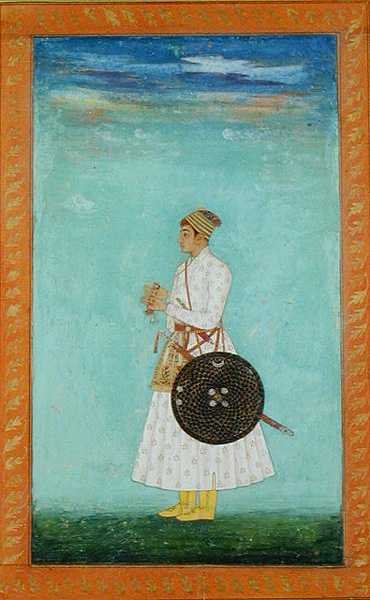 Nuori Mughal-hovin aatelismies, jolla on sinetöity brokaattikuori, n. 1670-1680, Large Clive Albumista (guassi paperilla) tekijältä Mughal School