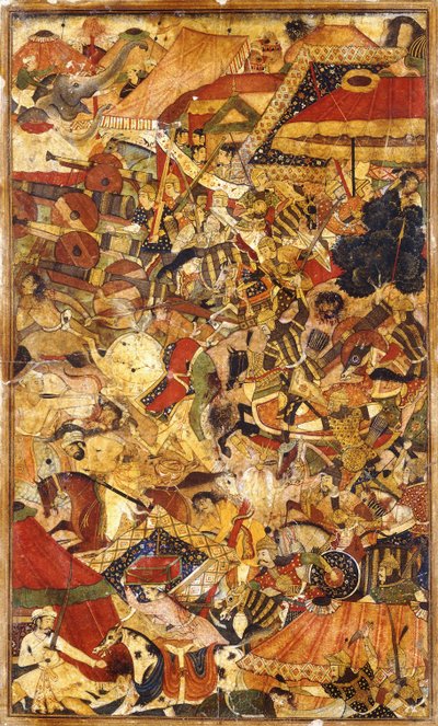 Taistelukohtaus, c. 1590 tekijältä Mughal School