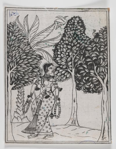 Kamod Ragini, 1605-1610 (muste paperille) tekijältä Mughal School