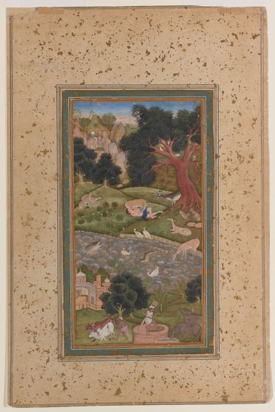 Majnun erämaassa, n. 1600 (läpinäkymätön akvarelli paperille) tekijältä Mughal School