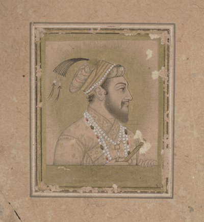 Shah Jehanin muotokuva, noin 1600-luku (muste akvarelleilla ja kullalla) tekijältä Mughal School