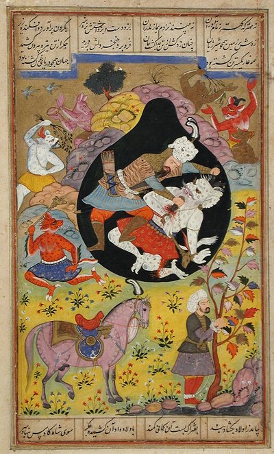 Rustam Slays the White Div, 1608 tekijältä Mughal School