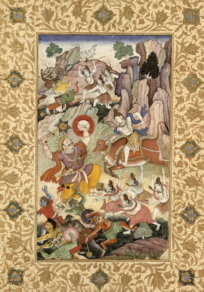 Shiva tappaa Andhaka-demon, noin 1585-90. tekijältä Mughal School