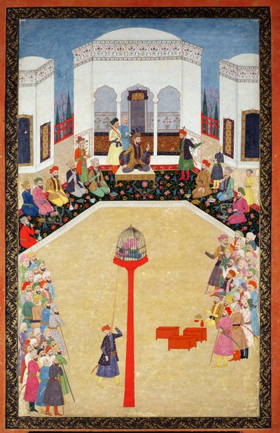 Turkin sulttaani Bayazidin vangitseminen, Johnson Album I, nro 2 numero 9, c1680 (guassi albumin lehdellä) tekijältä Mughal School