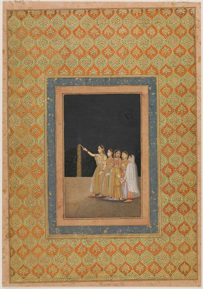 Court Ladies leikkii ilotulitusvälineillä, n. 1740. tekijältä Muhammad Afzal