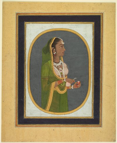 Hovinrouva kaatamassa viiniä, c. 1760, rajat n. 1830-luku. tekijältä Muhammad Rizavi Hindi