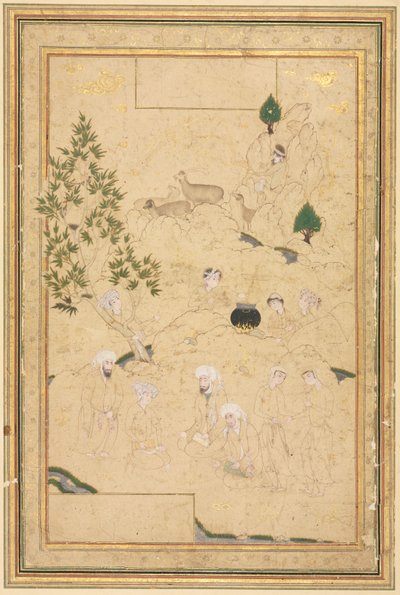 Picnic in the Mountains, Single Page Illustration, c. 1550-1600. tekijältä Muhammadi