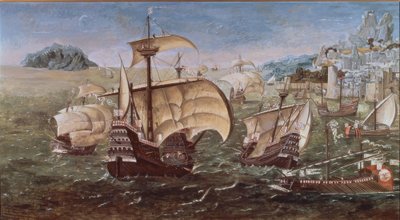 PORTUGALIALAISIA VENEITÄ KIJOISELLE RANNIKKOLLA - XVI LUOTTA -O / L - 78 × 144 - KOPIO GREENWICHIN MUSEUN ALKUPERÄISTÄ tekijältä Munday John