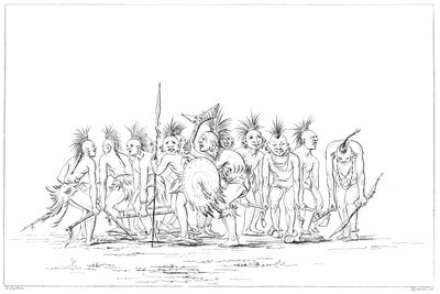 Kerjäämistanssi, Sac and Fox, Rock Island, Ylä-Mississippi, 1841. tekijältä Myers and Co