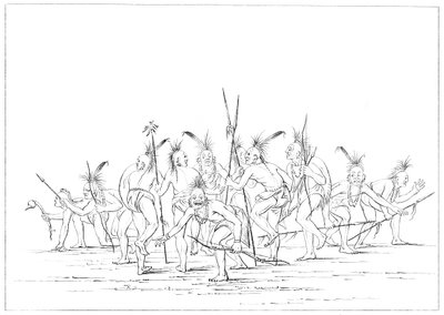 Discovery dance, Sac and Fox, Rock Island, Ylä-Mississippi, 1841. tekijältä Myers and Co