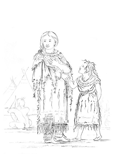 Amerikan intiaani nainen ja lapsi, 1841. tekijältä Myers and Co