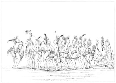 Orjatanssi, Sac and Fox, Rock Island, Ylä-Mississippi, 1841. tekijältä Myers and Co
