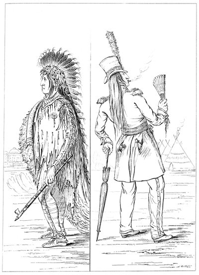Wi-Jun-Jon alkuperäisasussa ja rykmentin univormussa, 1841. tekijältä Myers and Co