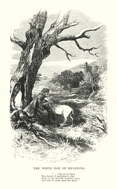 William Wordsworth: Rylstonen valkoinen hirvi (kaiverrus) tekijältä Myles Birket (after) Foster