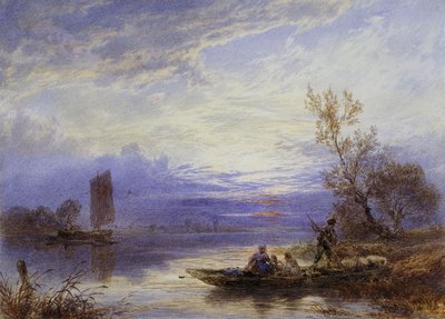 Lautta auringonlaskun aikaan, tekijältä Myles Birket Foster