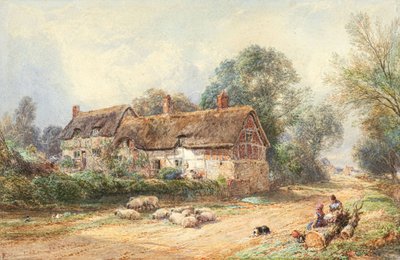 Mökki kujan varrella (akvarelliväri) tekijältä Myles Birket Foster