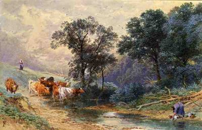 At the Stream (akvarelli paperille) tekijältä Myles Birket Foster