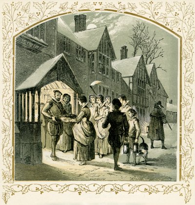 "Carol wassail kulhoon" - kuvitus Birket Foster tekijältä Myles Birket Foster