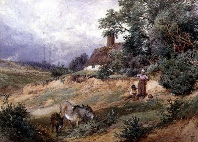 Lapset ja aasit Heath Cottagen luona tekijältä Myles Birket Foster