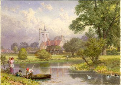 Elstow, Bedfordshire (John Bunyanin syntymäkoti) (bc ja wc kortissa). tekijältä Myles Birket Foster
