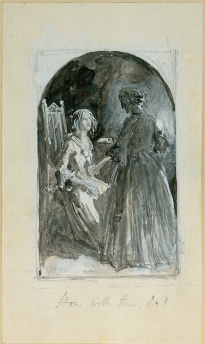 "Emma ottaa aihiota Madelainen kovalta kädeltä" (bc, kynä ja wc paperilla) tekijältä Myles Birket Foster