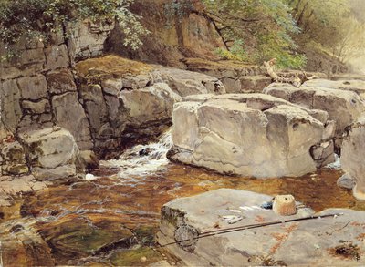 Rocks on the Greta (akvarelli ja guassi paperille) tekijältä Myles Birket Foster