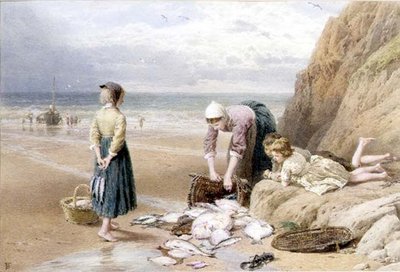 Kalastajan lapset (akvarelli ja guassi) tekijältä Myles Birket Foster