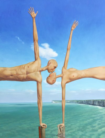 Surrealistinen suuteleva pariskunta tekijältä Myriam Feuilloley