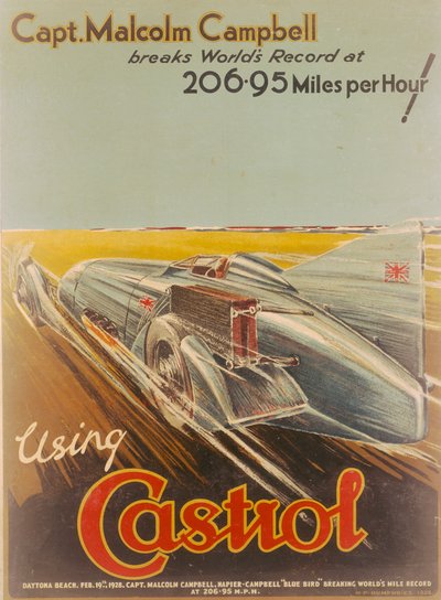 Castrol-juliste, jossa on mukana Bluebird, 1928 tekijältä NF Humphries