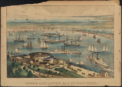 New Yorkin ylä- ja alalahti, noin 1881 tekijältä Nathaniel Currier
