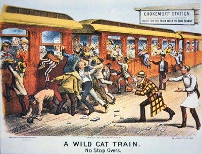 "A Wild Cat Train - No stop Overs" tekijältä Currier and Ives