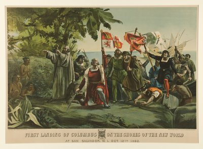 Kolumbuksen ensimmäinen laskeutuminen uuden maailman rannoille tekijältä Currier and Ives