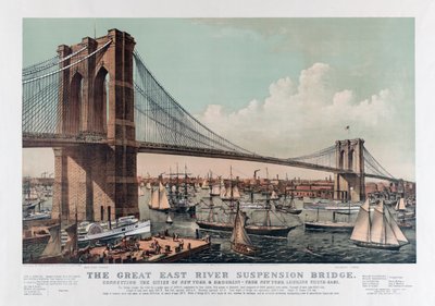 The Brooklyn Bridge, Currier & Ives, n. 1892 (kromoväri litho) tekijältä Currier and Ives
