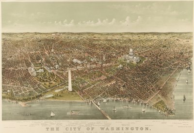 Washingtonin kaupunki: Lintuperspektiivistä Potomacista katsottuna pohjoiseen tekijältä Currier and Ives