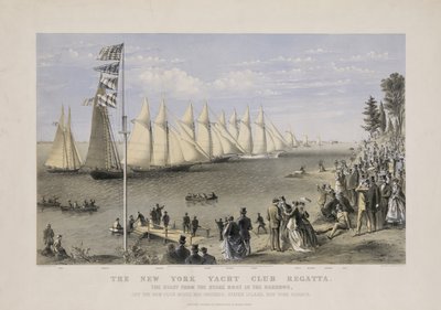 New Yorkin pursiseuran regatta, n. 1869 (värilitografia) tekijältä Currier and Ives