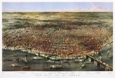 St. Louisin kaupunki, n. 1874 (värilitografia) tekijältä Currier and Ives