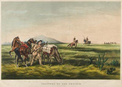 Anssijat preerialla / Rauha vai sota? 1866 (värilitografia) tekijältä Currier and Ives