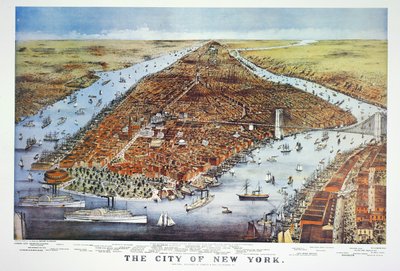 New Yorkin kaupunki, 1876 tekijältä N. and Ives, J.M. Currier