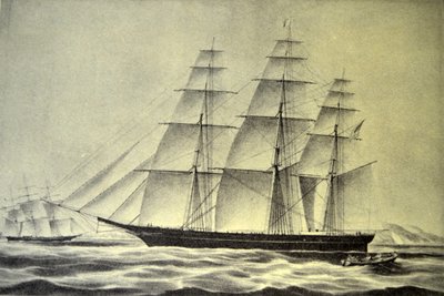 Currier & Ives -kuvitus 1800-luvulta. Clipper-alus Hurricane tekijältä N. and Ives, J.M. Currier