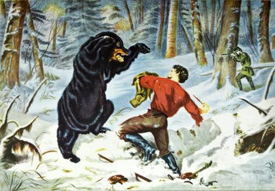 Currier & Ives -kuvitus 1800-luvulta. Metsästäjän elämä. Tiukka korjaus. tekijältä N. and Ives, J.M. Currier