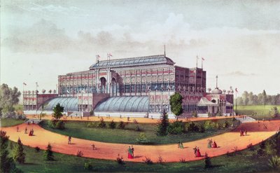 Puutarhaviljelysali, Yhdysvaltain satavuotisjuhlanäyttely 1876 tekijältä N. and Ives, J.M. Currier