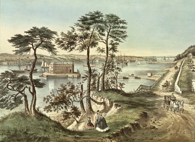 Staten Island ja Narrows Fort Hamiltonista tekijältä N. and Ives, J.M. Currier