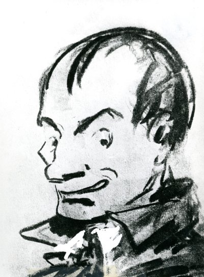 Charles Baudelairen (1821-67) karikatyyri (kynä paperille) (m/v kuva) tekijältä Nadar