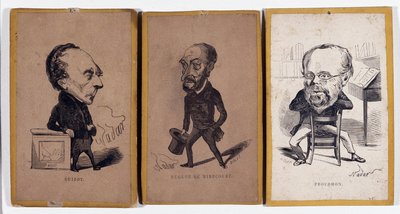 3 Muotokuvamaksu (muotokuvamaksu): Francois Pierre Guillaume Guizot (1787-1874), ranskalainen historioitsija ja poliitikko, Charles Jean-Baptiste (Jean Baptiste) Jacquot dit Eugene de Mirecourt (1812-1880), ranskalainen toimittaja ja kirjailija sekä Pierre tekijältä Nadar
