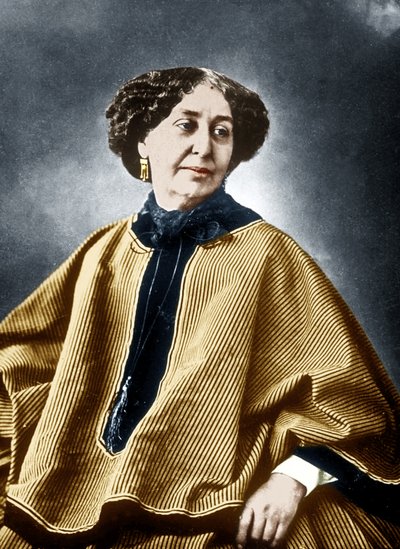 Ranskalainen kirjailija George Sand (Aurore Dupin 1804-1876) 1864, valokuva Nadar, värillinen dokumentti tekijältä Nadar