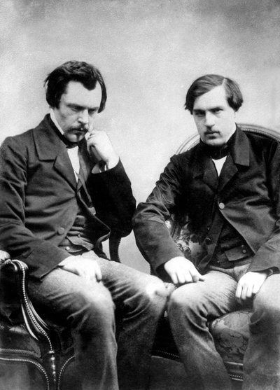 ranskalaiset kirjailijat veljekset Edmond ja Jules de Goncourt c. Kuva vuodelta 1855, Nadar tekijältä Nadar