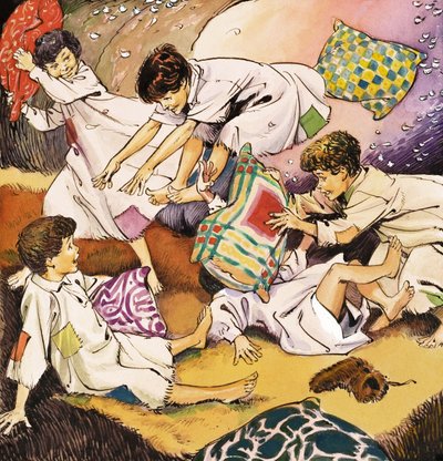 A Pillow Fight, kuvitus J.M. Barrien Peter Pan -teoksesta (guassi paperille). tekijältä Nadir Quinto