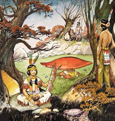Squaw ja urhot, kuvitus J.M. Barrien Peter Pan -teoksesta (guassi paperille). tekijältä Nadir Quinto